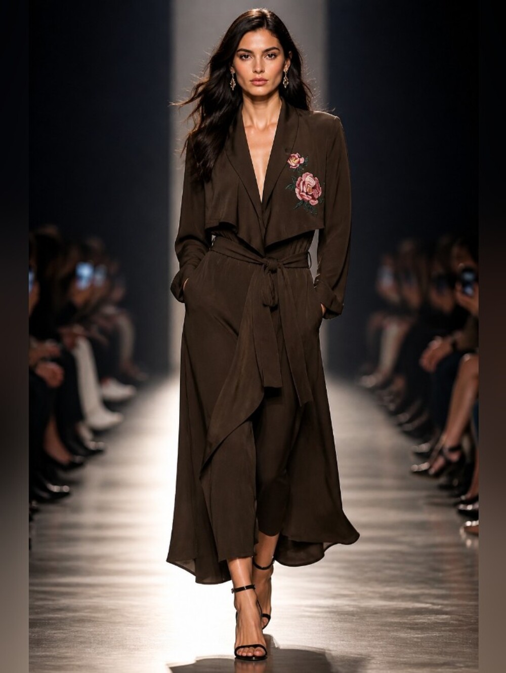 iris Olive Green Floral-Embroidered Wrap Robe